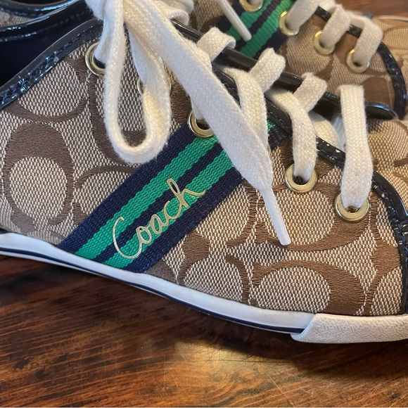 Coach Folly Sneakers Brown with green and blue stripe Size 7.5 - Picture 3 of 11